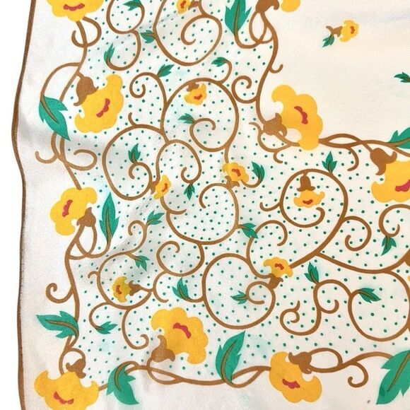 Vintage Ray Strauss Silk Scarf Ivory Floral Green Yellow Tan 35x35” Japan - Picture 7 of 10